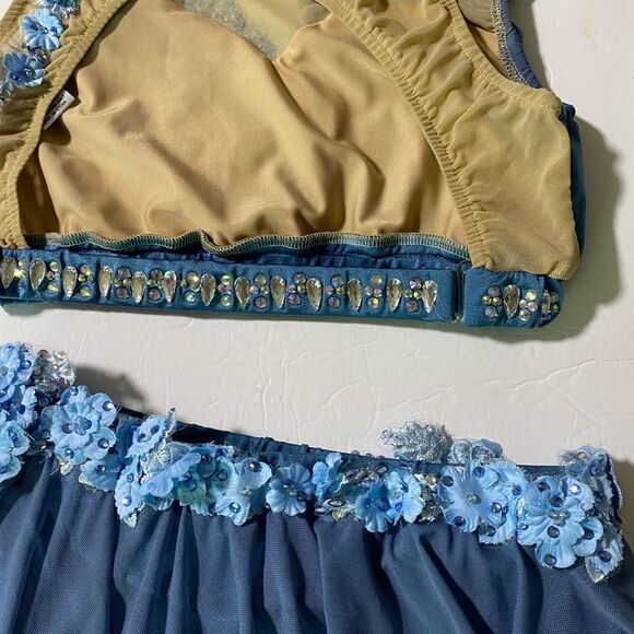 Glamour solo dance costume blue 2 piece lyrical skirt crop top MA-Medium adult - Picture 6 of 15
